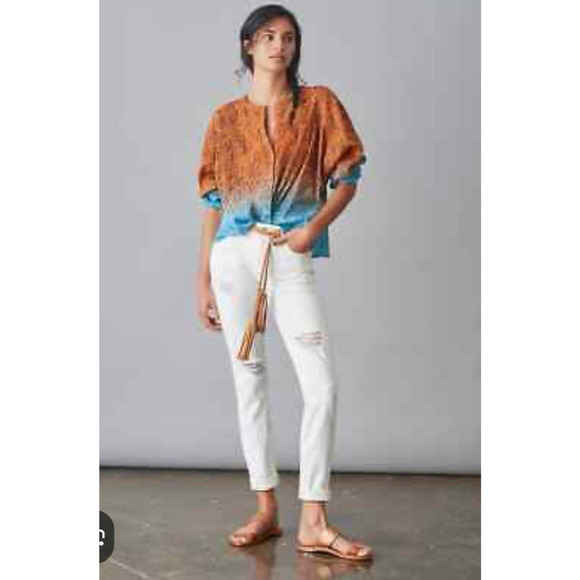 Pilcro Distressed Slim Boyfriend Crop Jeans 31 NWT White Denim Anthropologie - Picture 1 of 10